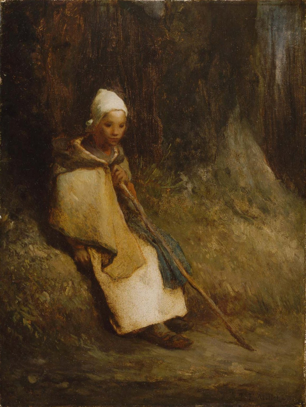 Millet Seated shepherdess at the edge of the forest
