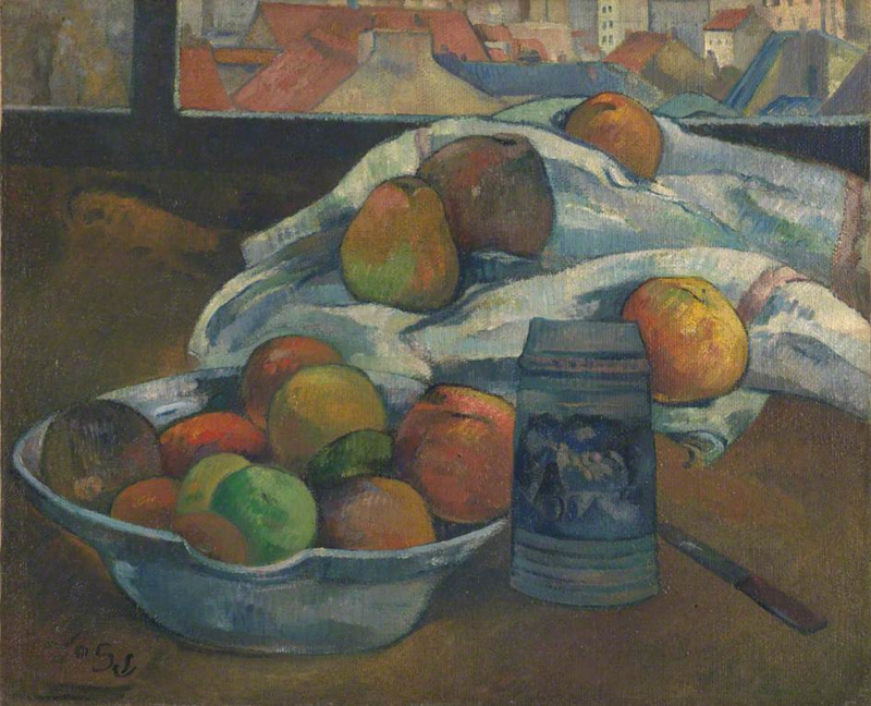 Gauguin Fruit bowl and crucible in front of the window