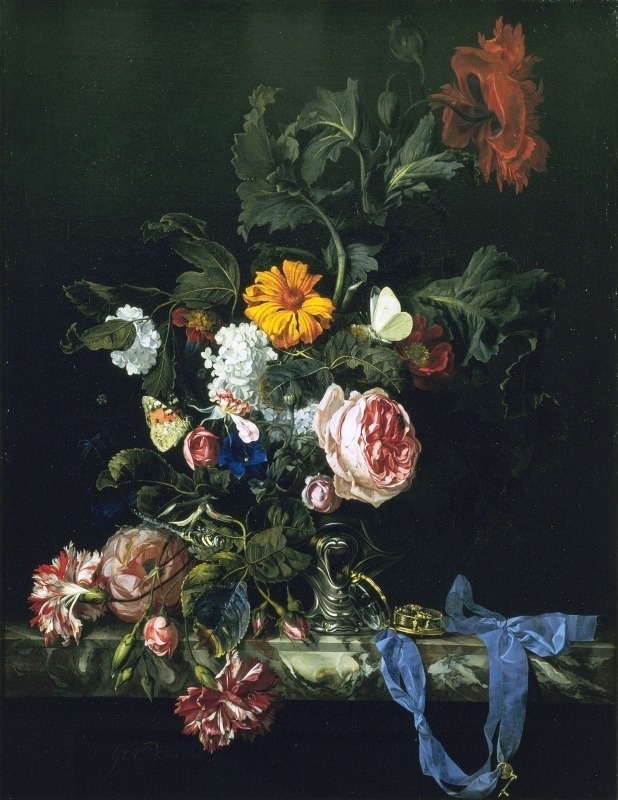 Van Aelst Floral still life with a watch