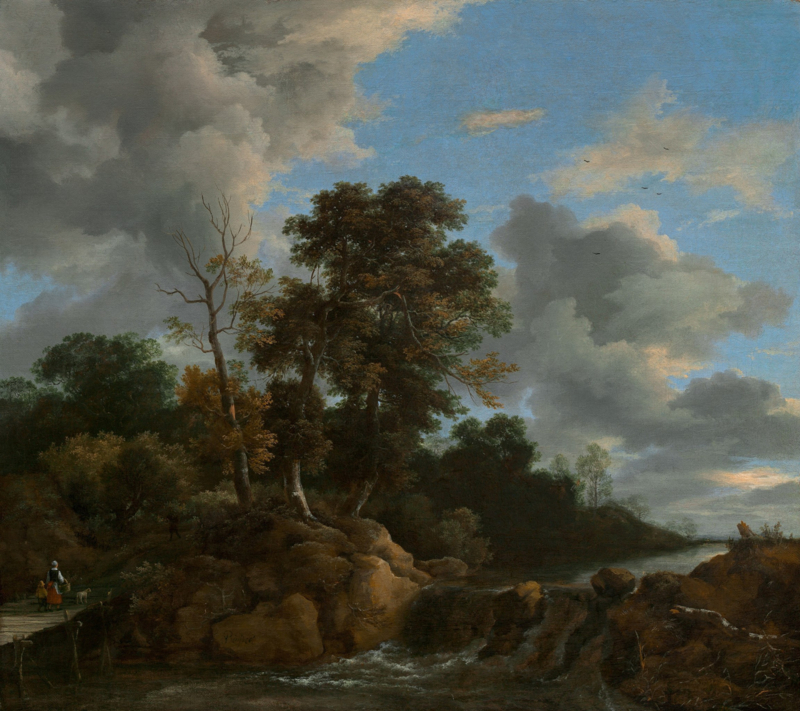 Van Ruisdael Landscape with figures on a bridge