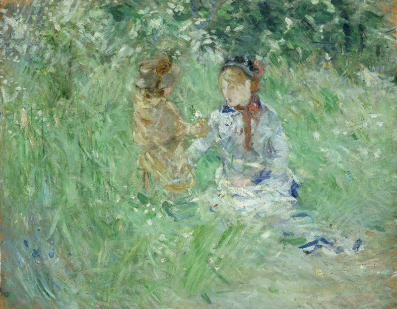 Morisot Woman and child in a meadow in Bougival