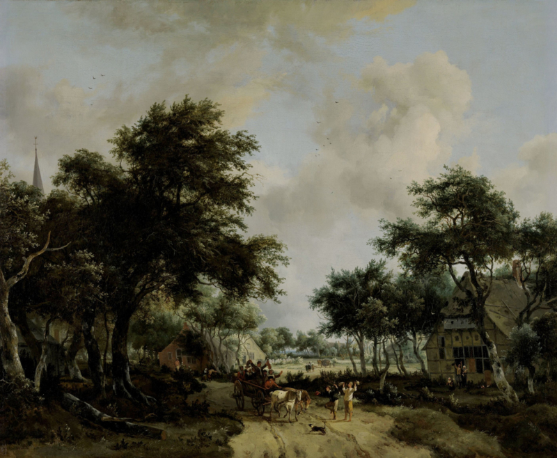 Hobbema Forest landscape with merry company on a cart