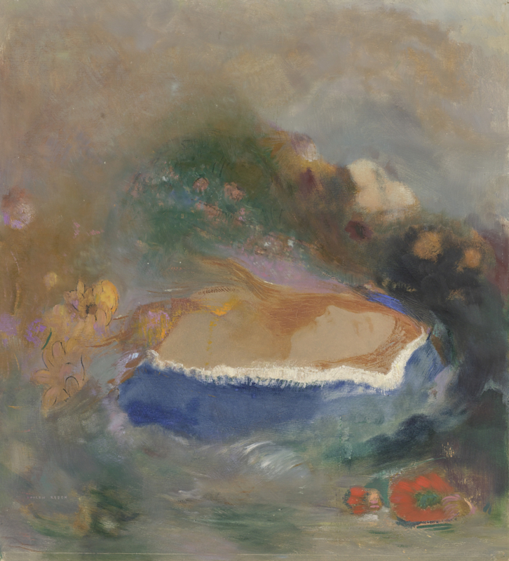 Redon Ophelia with a blue hood in the water