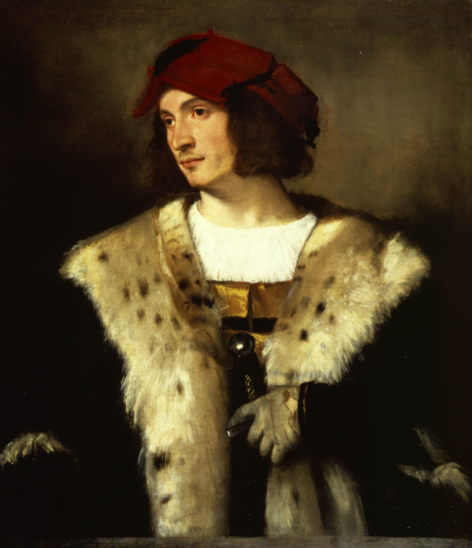 Titiaan Portrait of a man wearing a red hat