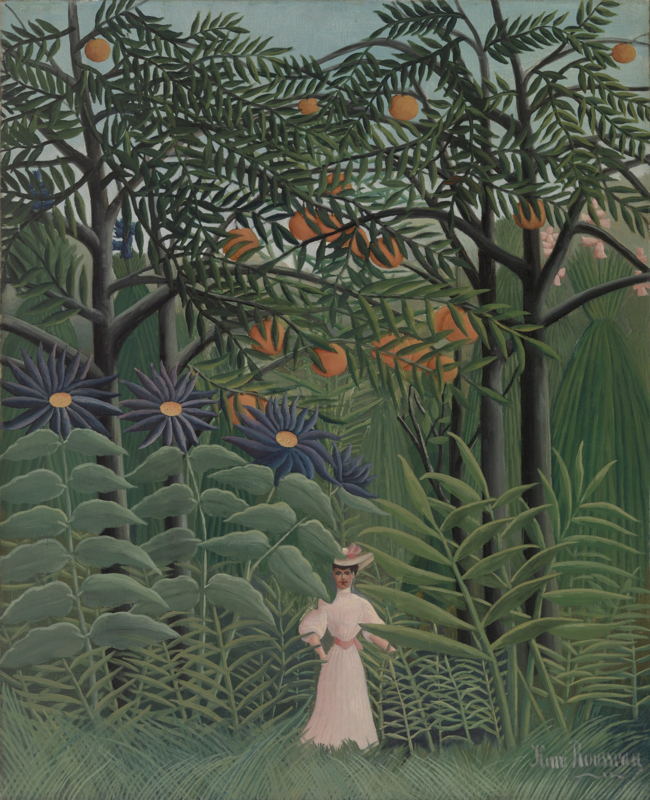 Rousseau Walking woman in an exotic forest