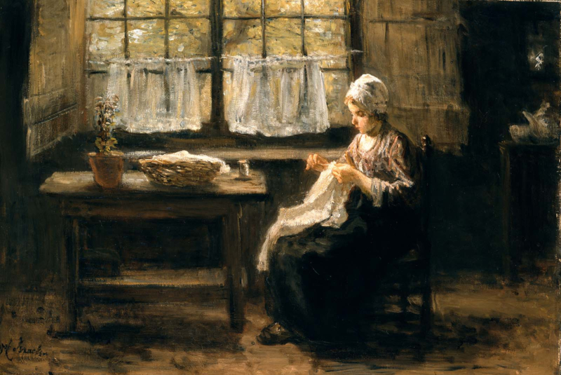 J. Israels Sewing young girl