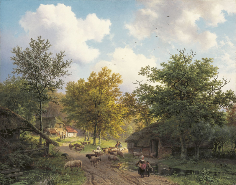 B.C. Koekkoek Forest landscape with farmhouses and sheepfold