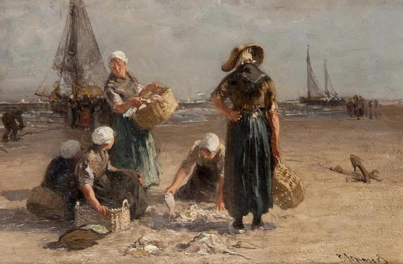 Blommers Fishermen's wives on the beach