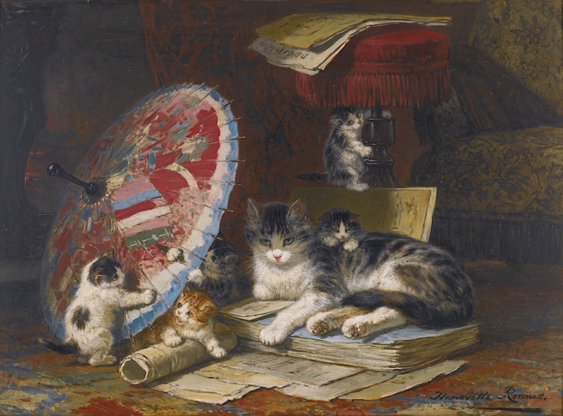 Ronner-Knip Kittens with an umbrella