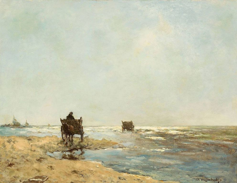 Weissenbruch Beach scene with shell fishermen
