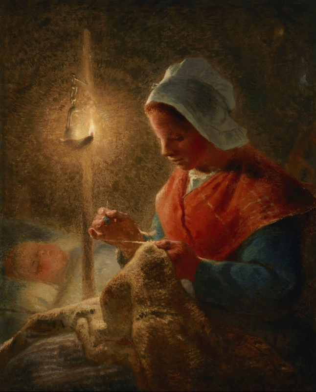 Millet Sewing girl by lamplight