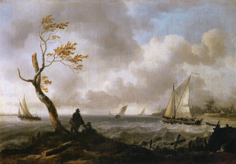 Bakhuizen Fishing boats and coastal vessel in rough weather