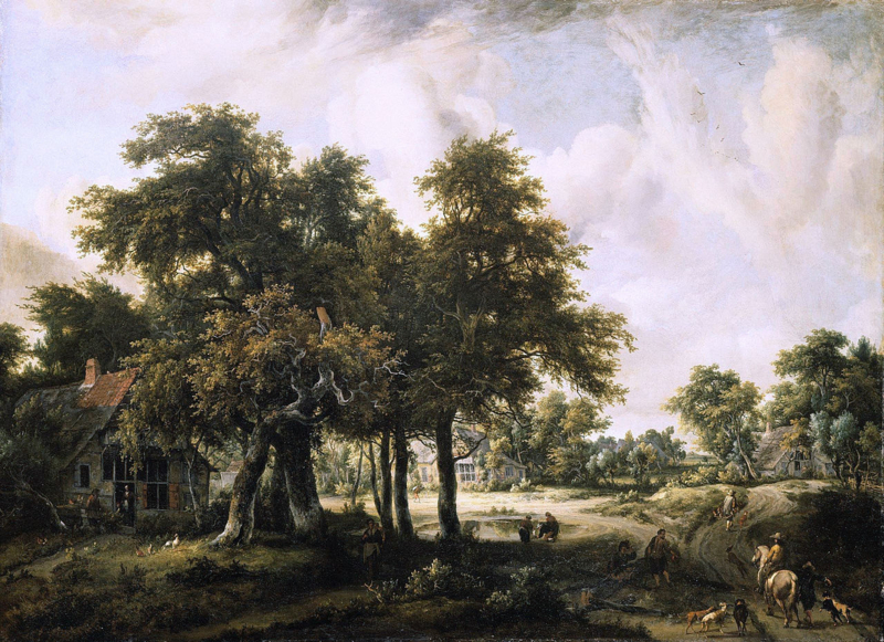 Hobbema Forest landscape with farmhouses