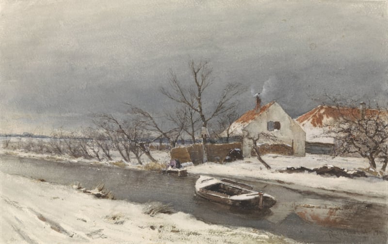Apol Winter landscape with houses on a canal
