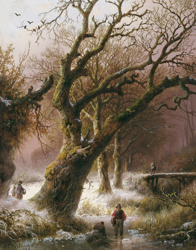 B.C. Koekkoek Winter forest scene with frozen stream