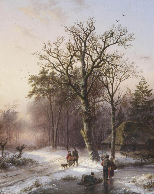 B.C. Koekkoek Winter landscape with people and sled