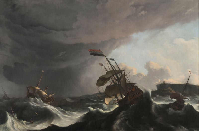Bakhuizen Warships during a storm