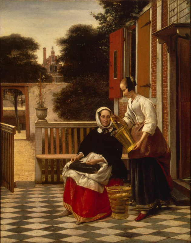 De Hooch Woman and a maid with a bucket