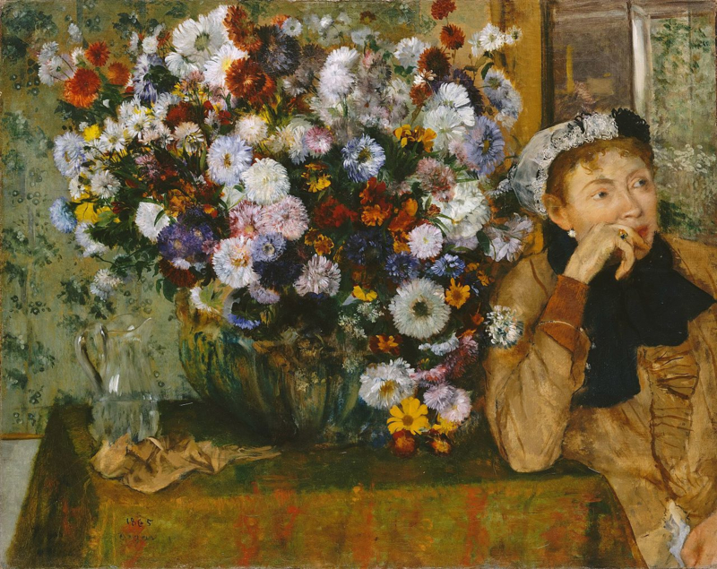 Degas Seated woman next to a vase of flowers