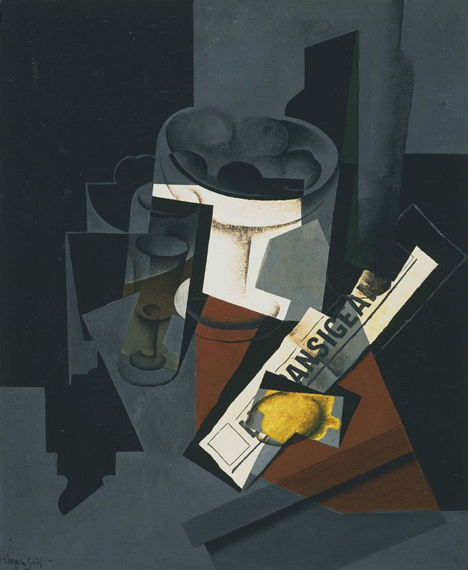 Gris still life with newspaper