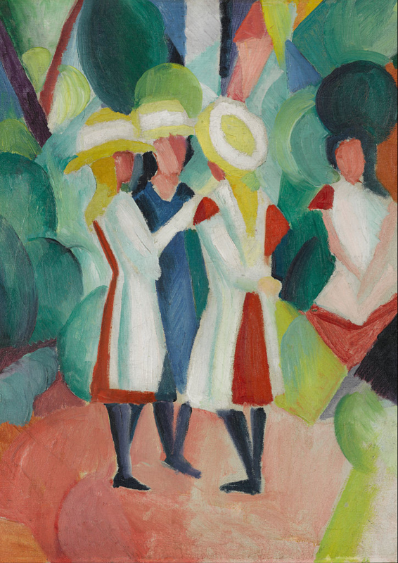 Macke Three girls with yellow straw hats