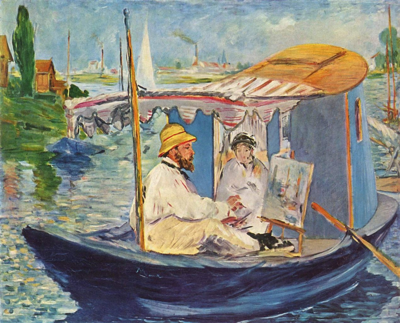 Manet Claude Monet in his studio boat