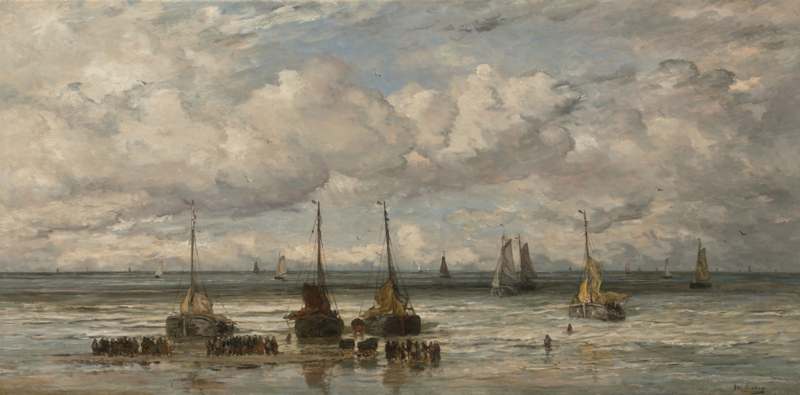 Mesdag Ships on the beach with fisherwomen
