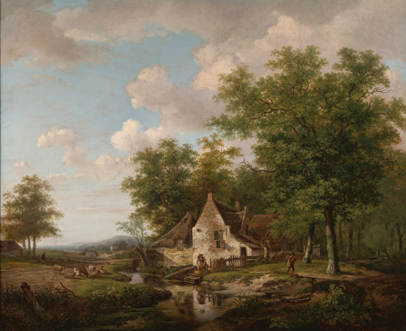 Schelfhout Landscape with a farmhouse among tall trees