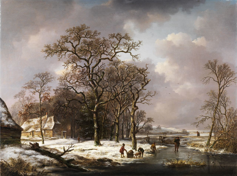 Schelfhout Winter landscape with gnarled oaks