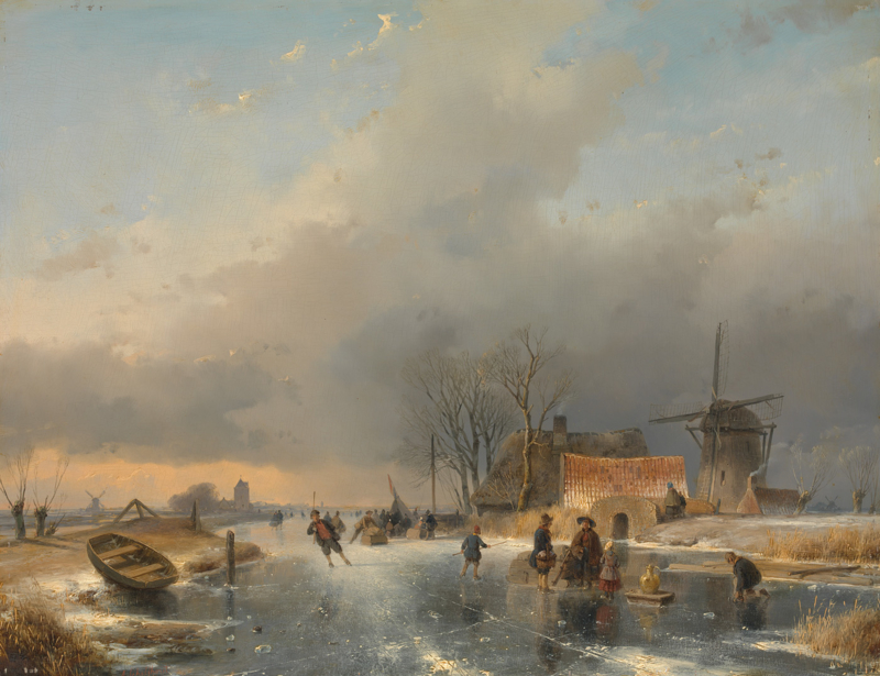 Schelfhout Winter landscape with mill and houses