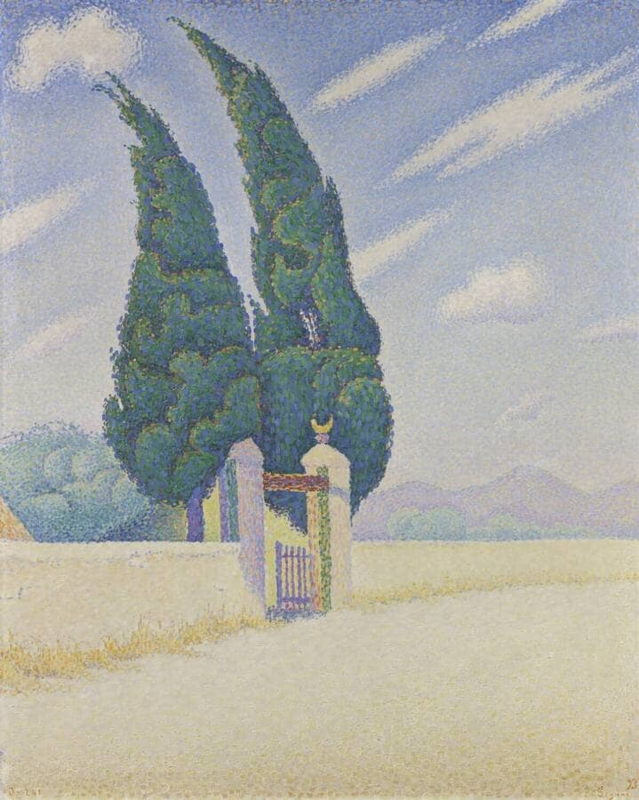 Signac Two cypress trees