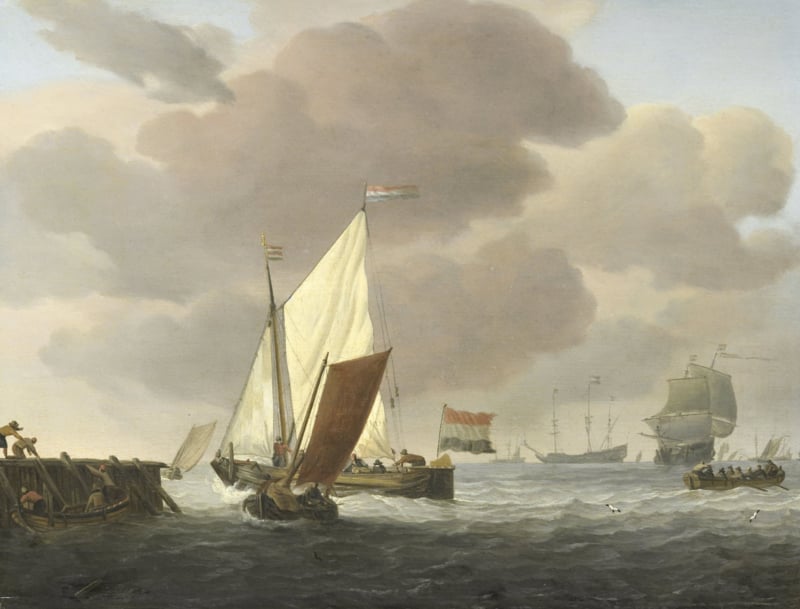 Van de Velde Ships off the coast in a brisk breeze