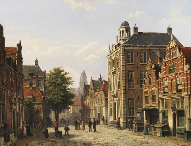 W. Koekkoek Dutch cityscape in summer
