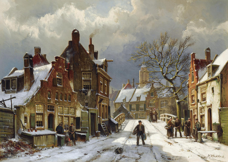 W. Koekkoek People on the streets of a winter city