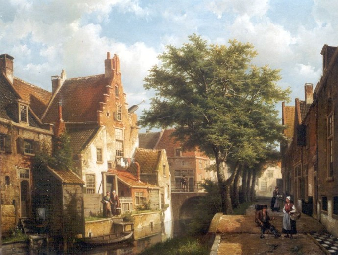 W. Koekkoek Sunny city canal in IJsselstein