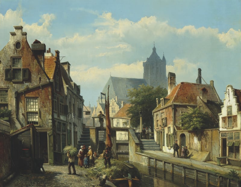 W. Koekkoek Unloading the hay barge