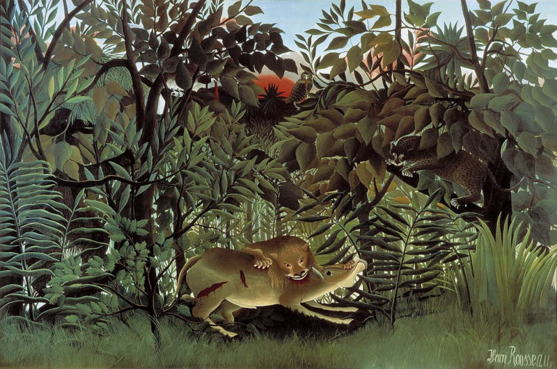 Rousseau The hungry lion attacking an antelope
