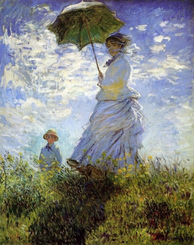 Monet Camille Monet and son Jean on the hill.