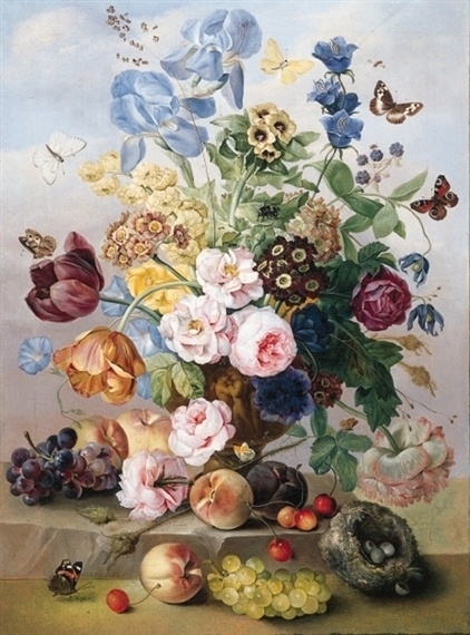 Van Dael Still life with flowers and butterflies