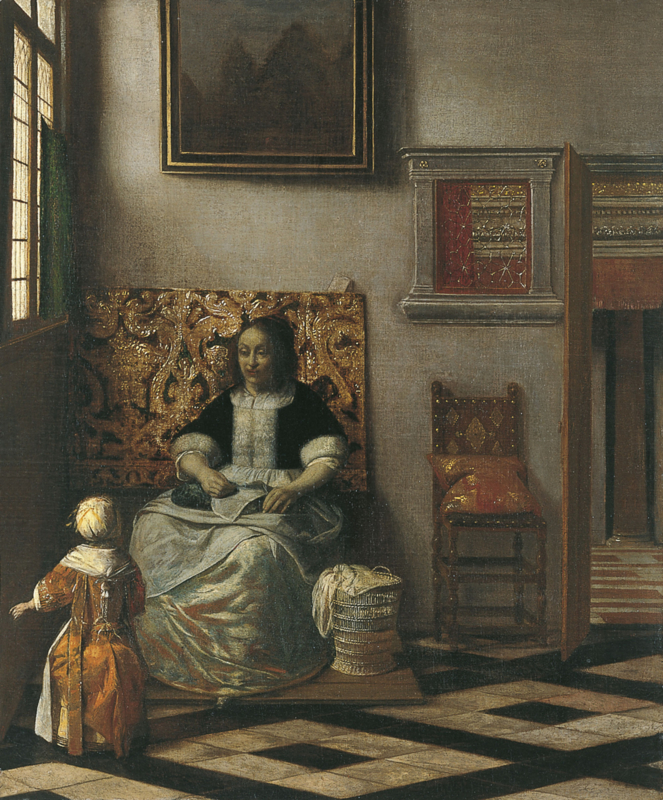De Hooch Interior with a sewing woman