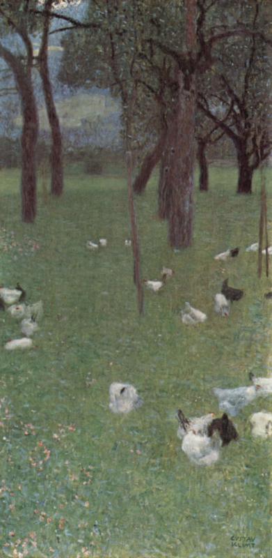 Klimt Garden with chickens in St Agatha (after the rain)