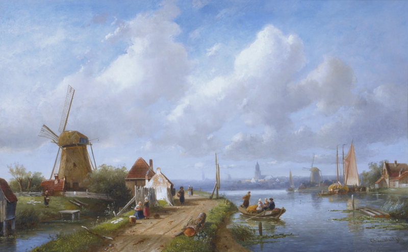 Leickert Fishing people in a Dutch village