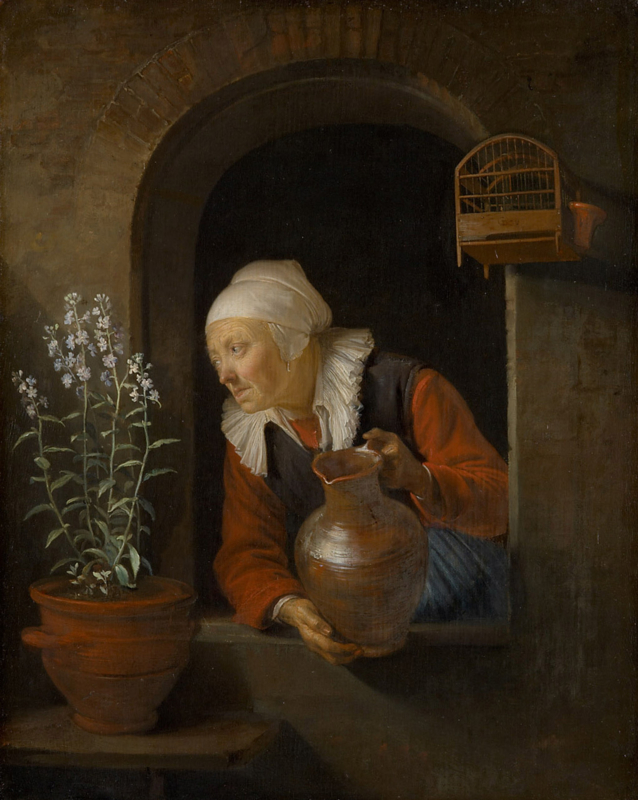 Dou Old woman watering plants