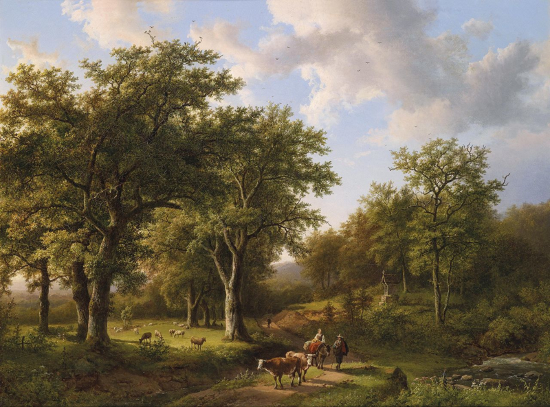 B.C. Koekkoek Forest landscape with deer and cattle