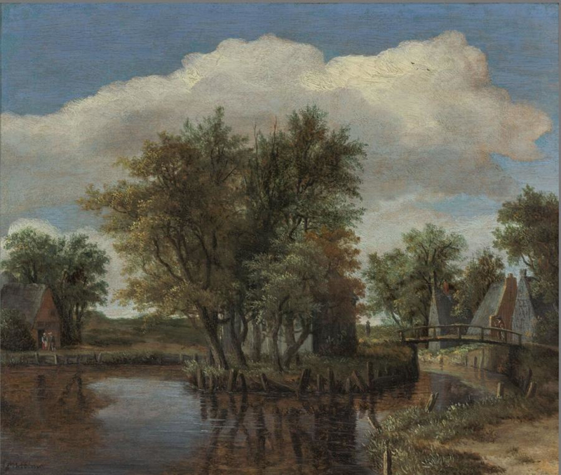 Hobbema Landscape with water and trees