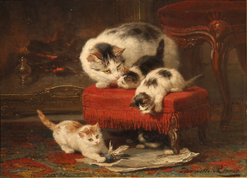 Ronner-Knip Mother cat with four kittens