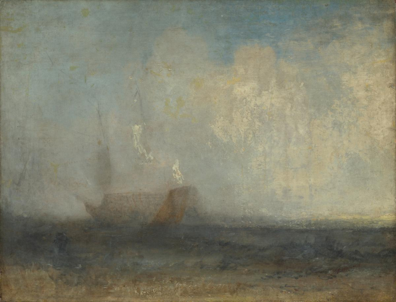 Turner Seascape with a sailboat and a ship