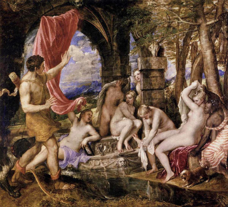 Titiaan Actaeon surprises Diana at bathing