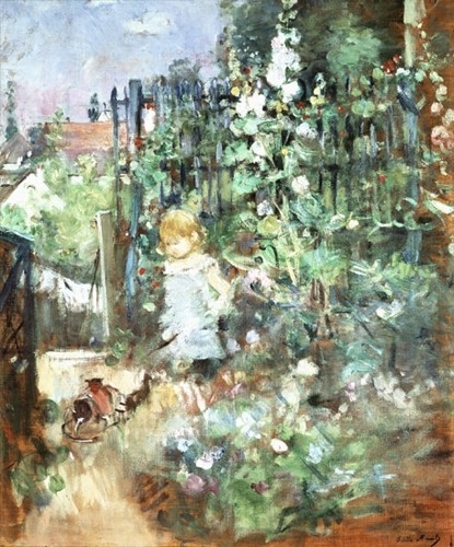 Morisot Child among hollyhocks