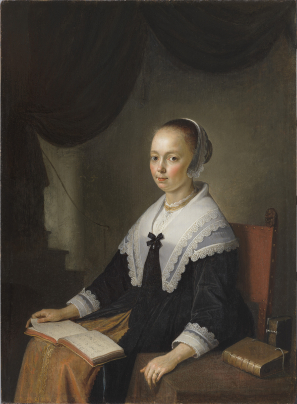 Dou Lady with a music book on her lap